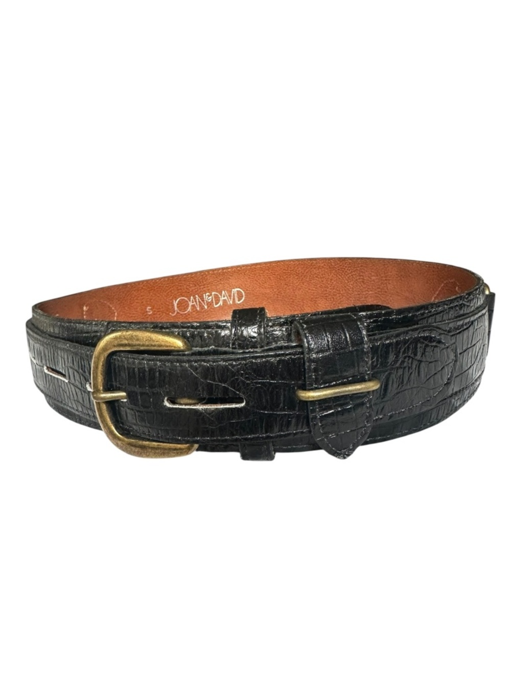 Genuine JOAN & DAVID Black Croc Pattern Leather Belt Small 28-30